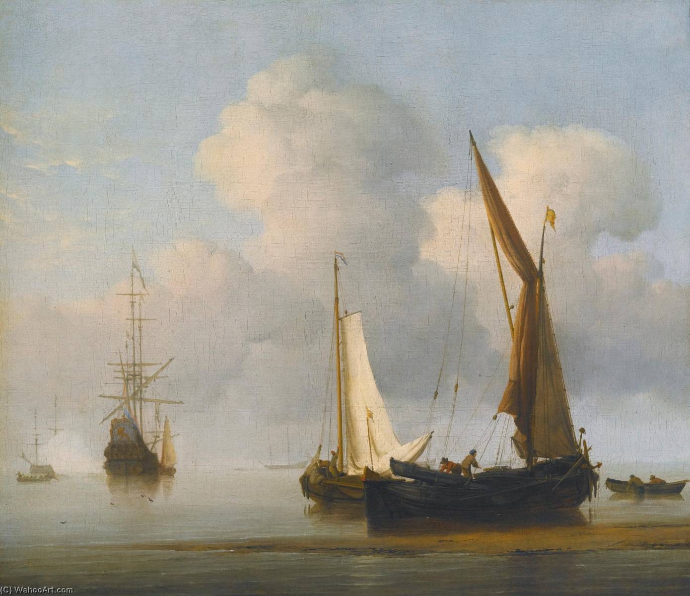A Calm Sea With A Kaag And A Boeier Close In To The Shore, Other Ships Beyond — Willem Van De Velde The Younger