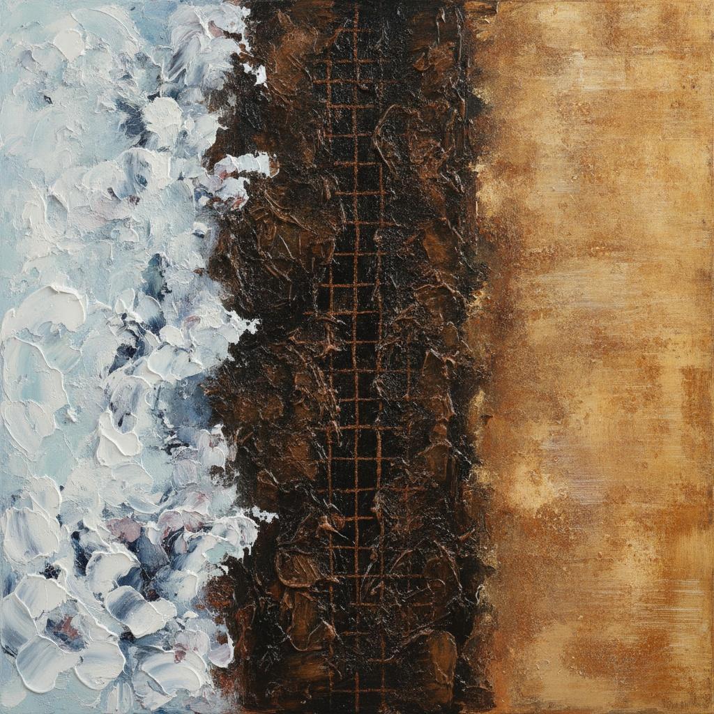 Zerbrochenes Umbra-gitter Inmitten Gefrorenem Blassblauem Impasto — David Moreau