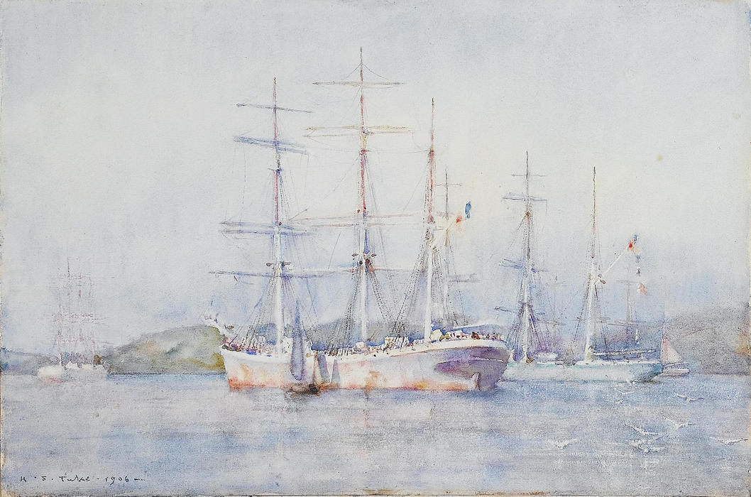 Two French Barques At Their Anchorage In Carrick Roads — Henry Scott Tuke
