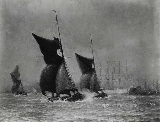 Thames River Barges, (painting) — William Edward Norton