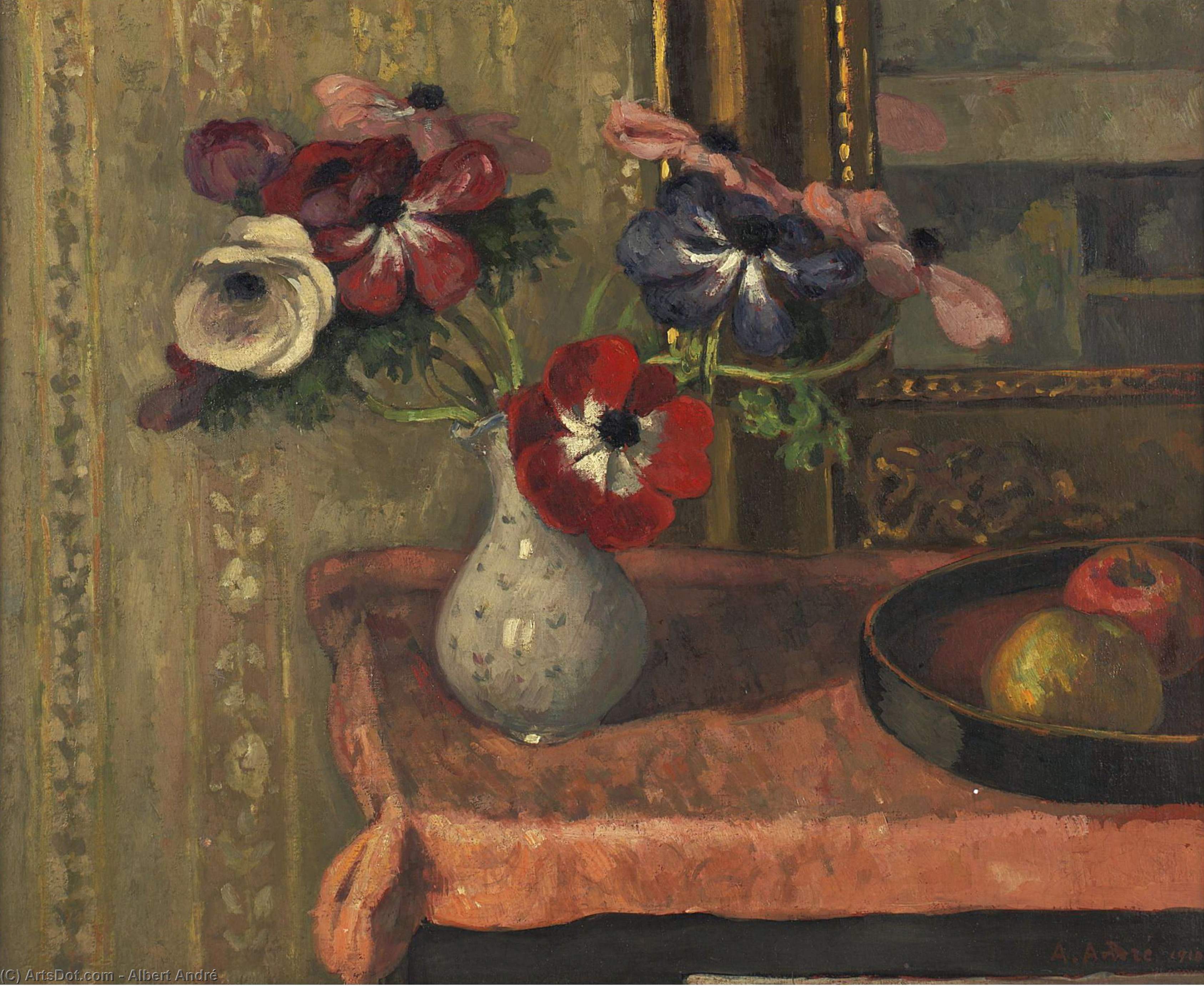 Still Life - Vase Of Flowers And Fruits On The Table, (1910) — Albert André