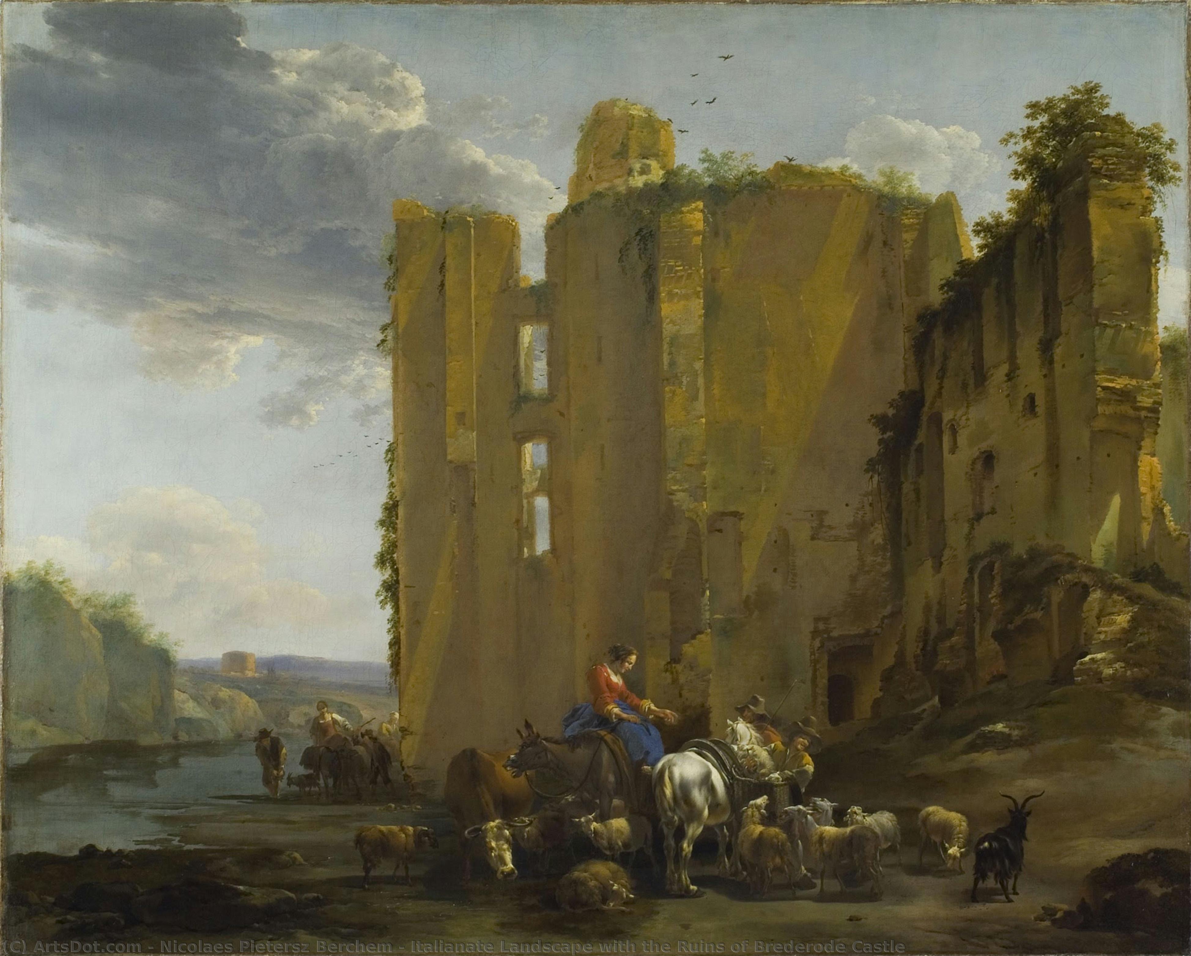 Italianate Landscape With The Ruins Of Brederode Castle — Nicolaes Pietersz Berchem