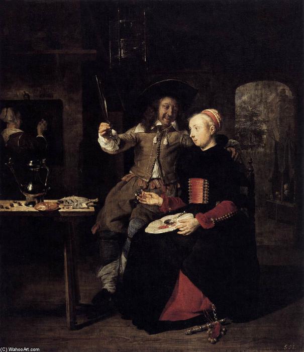 Portrait Of The Artist With His Wife Isabella De Wolff In A Tavern — ガブリエル・メツ