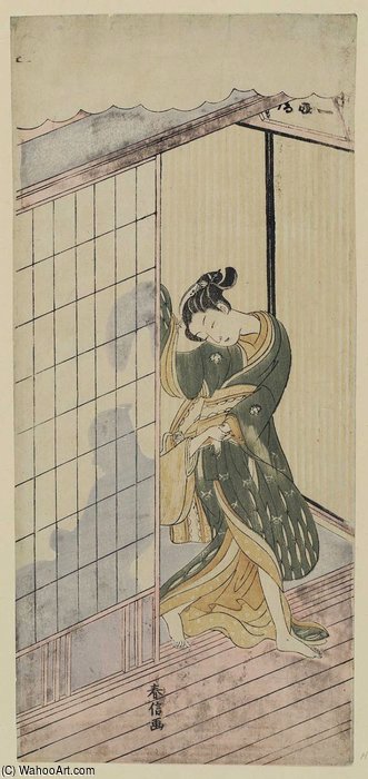 Man Behind A Sliding Door Pulling At A Woman Leaving The Room — Suzuki Harunobu