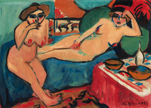 Dos Desnudos Sobre Sofá Azul — Ernst Ludwig Kirchner