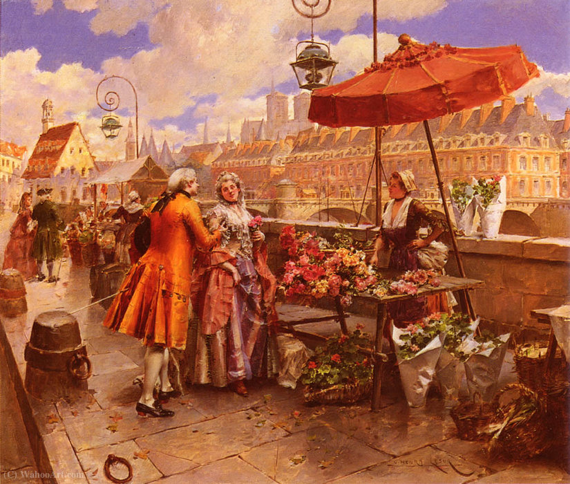 The Flowers-seller Along The Seine — Henri Victor Lesur
