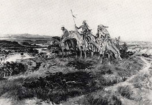 Trail Of The White Man. Watching The Wagon's Dust Cloud, (painting) — Charles Marion Russell