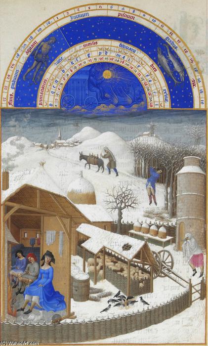 Facsimile Of February: Farmyard Scene With Peasants — Limbourg Brothers