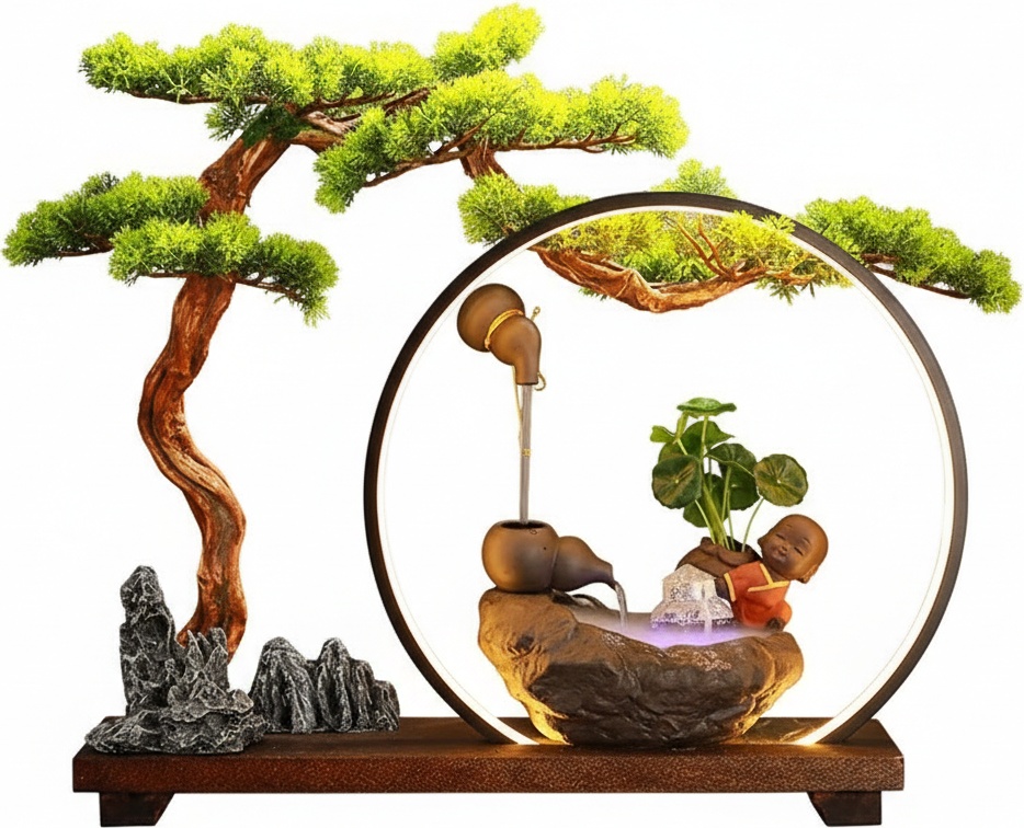 Cascading Bonsai Waterfall Fountain With Led Illumination