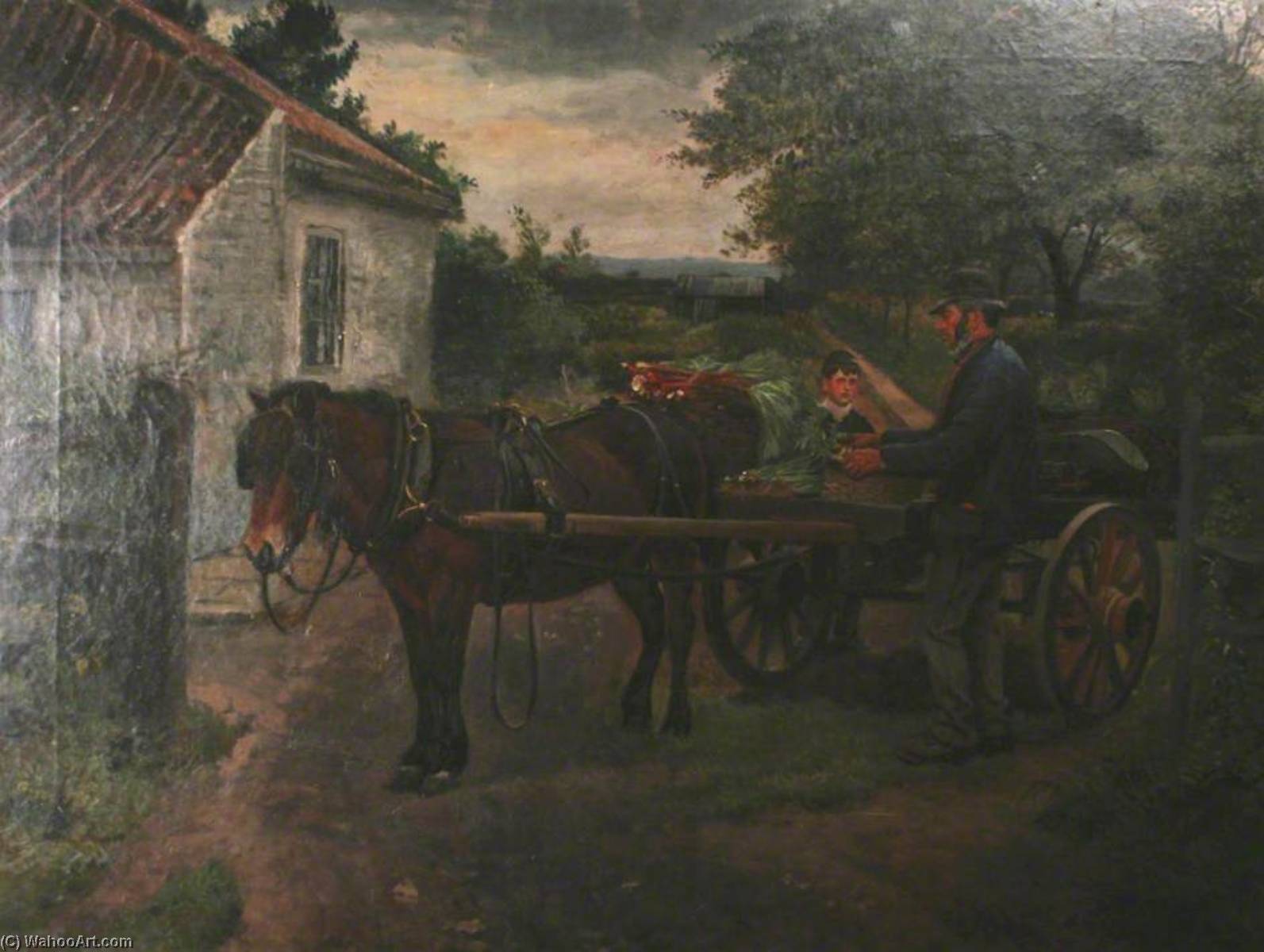 Preparing For Market, A Man And A Boy Loading Rhubarb — William Edward Milner