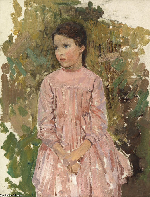 Study Of A Young Girl In A Pink Dress - — Harry Watson