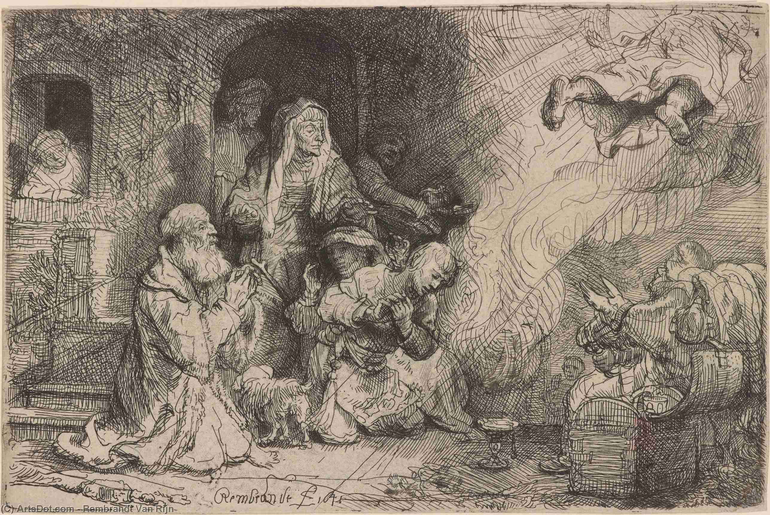 Der Engel Ascending From Tobit Und Seine Familie — Rembrandt Van Rijn