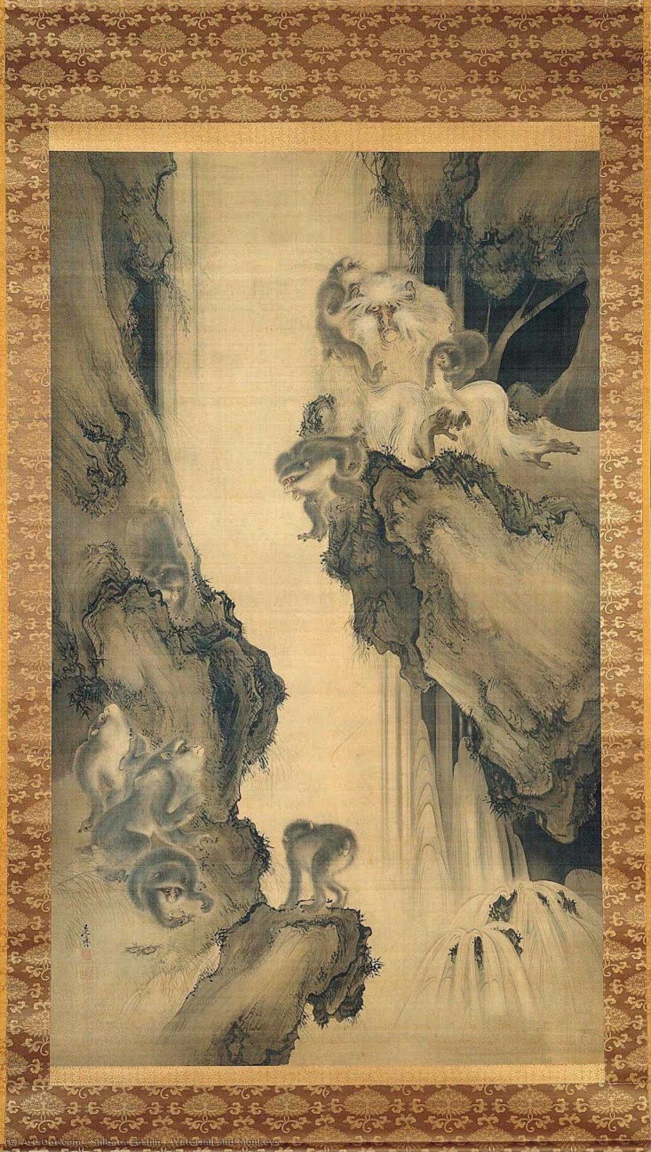 Waterfall And Monkeys — 柴田 是真