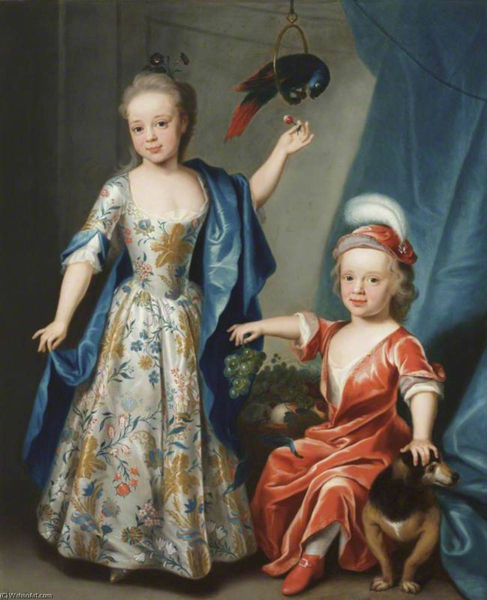 Edward Astley (1729–1802), Later Sir Edward Astley, 4th Bt Astley Of Hill Morton, And His Sister Blanche, Later Mrs Edward Pratt, As Children, With A Parrot And A Bunch Of Grapes — John Theodore Heins Senior