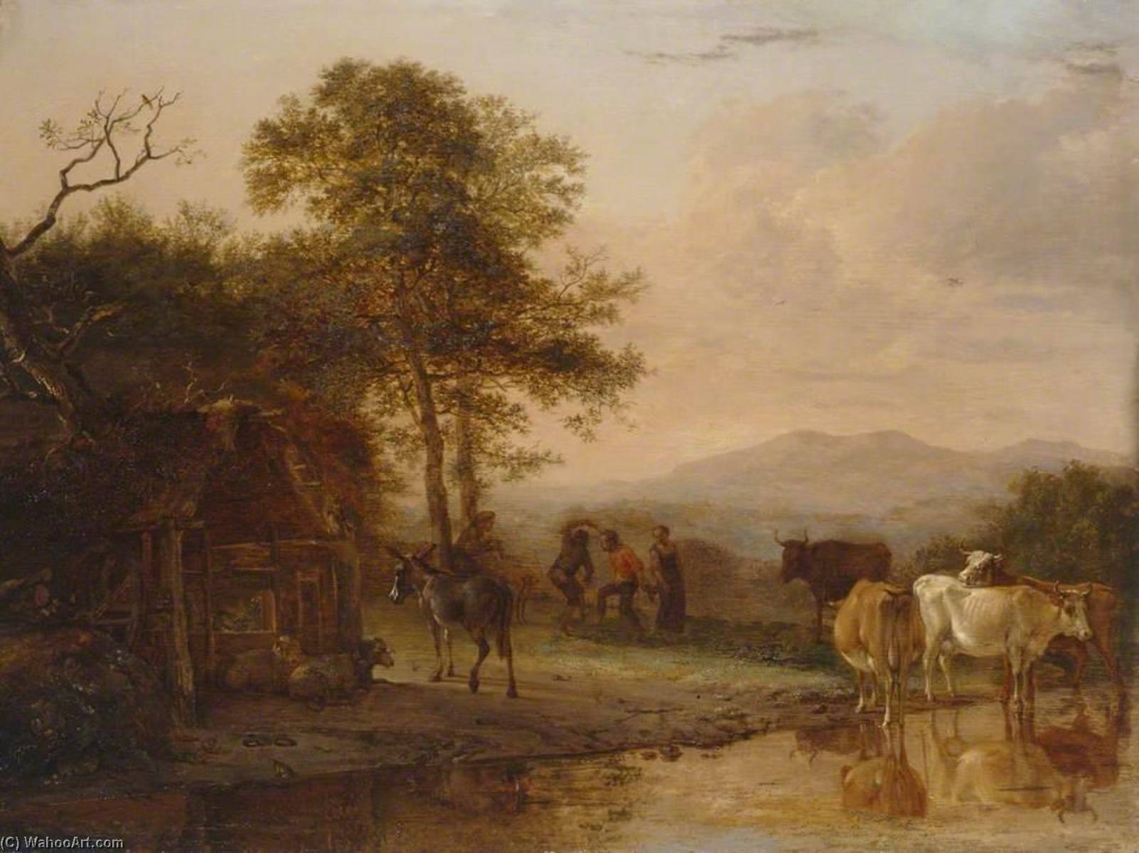 Evening Landscape With Cattle And Peasants Dancing To The Sound Of A Pipe — Paulus Pietersz Potter
