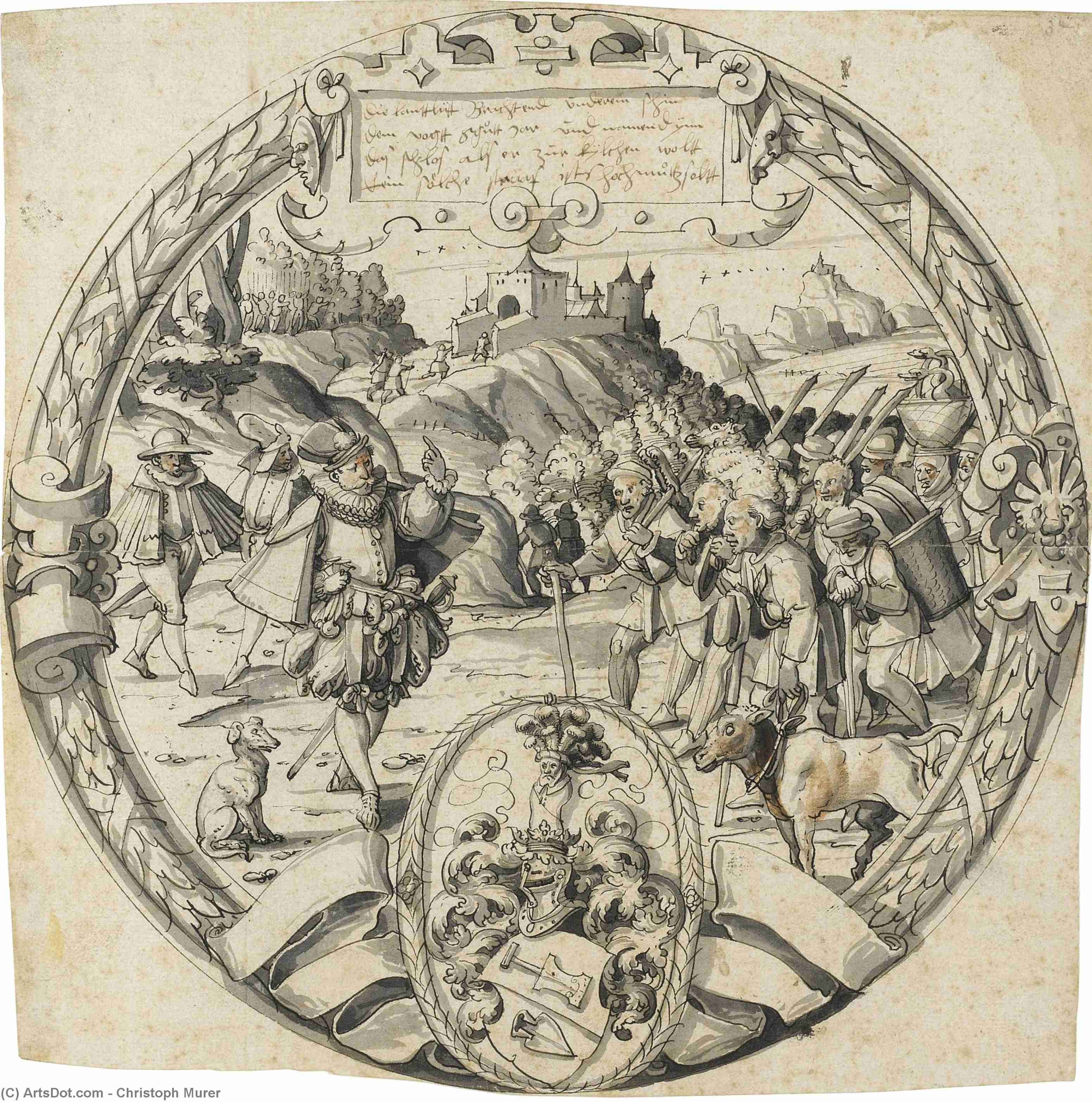 A Roundel With A Historical Scene From And The Arms Of Thomann Of Zurich — Christoph Murer
