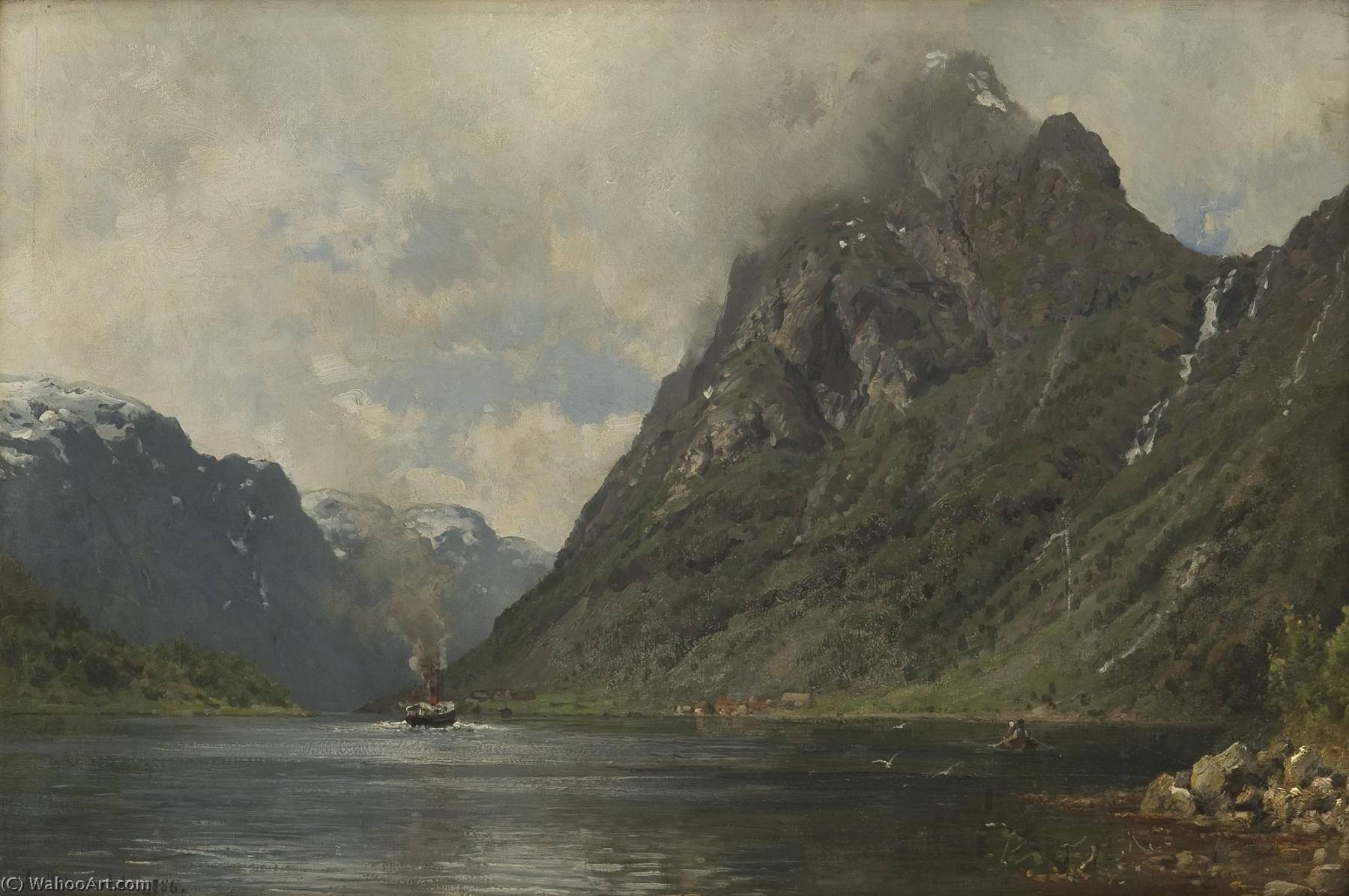 Fjord Landscape With Steamer — Anders Monsen Askevold