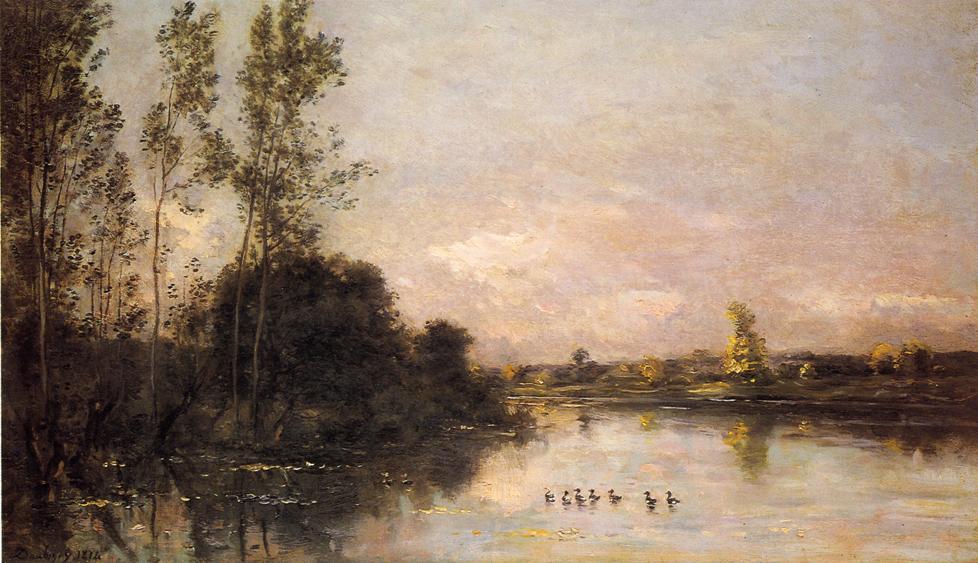 Ducklings In A River Landscape — Charles-françois Daubigny
