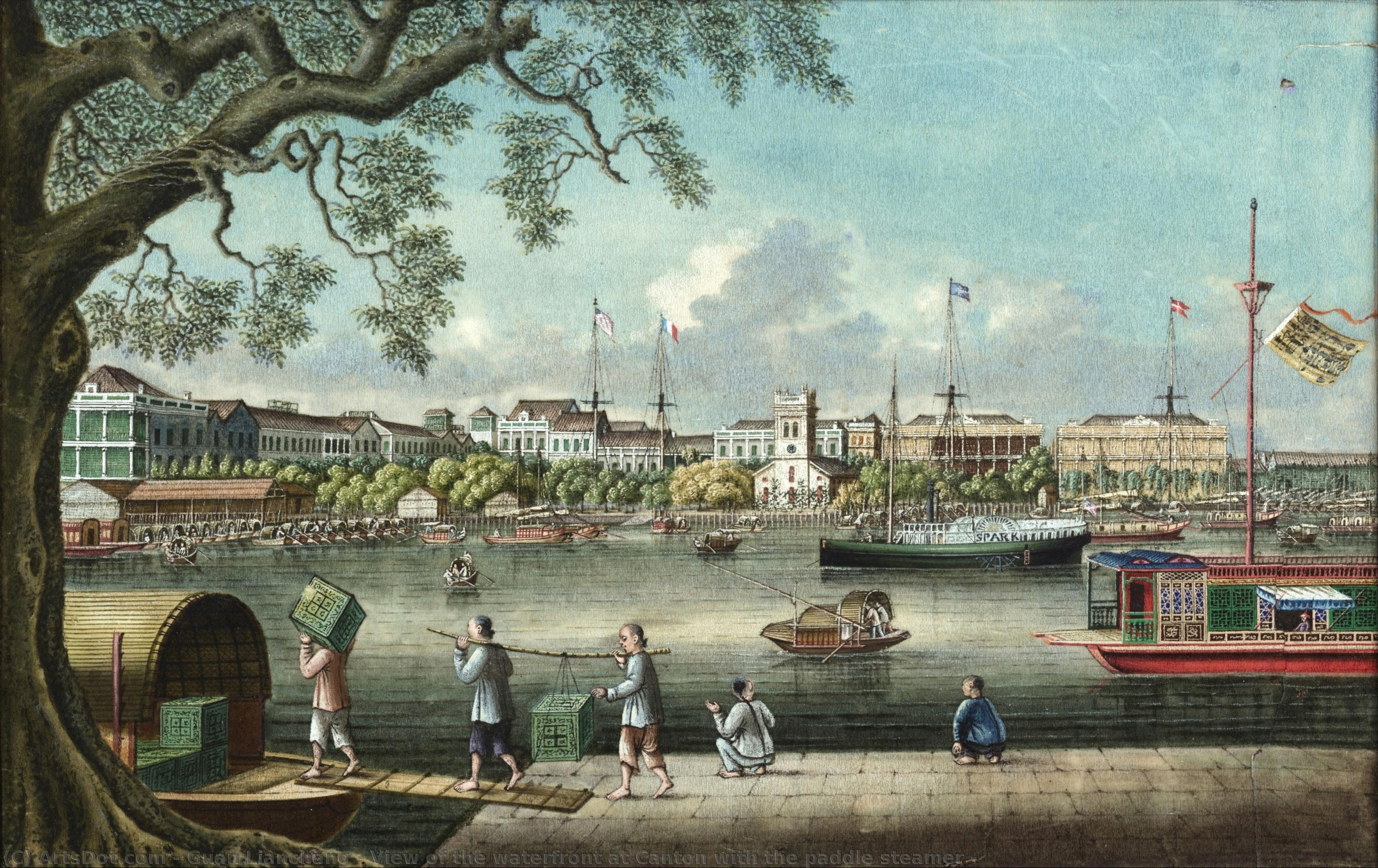 View Of The Waterfront At Canton With The Paddle Steamer — Guan Lianchang