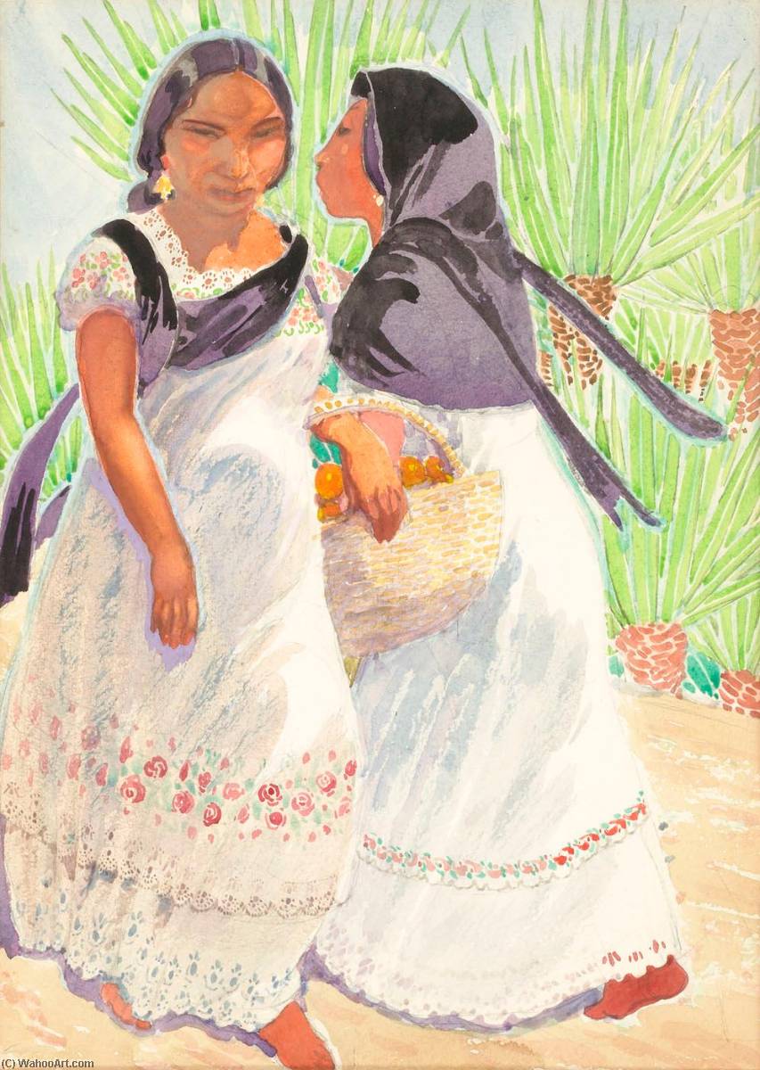 Women In Regional Costume, Maya Indians, Yucatan, Mexico — Carl Folke Sahlin