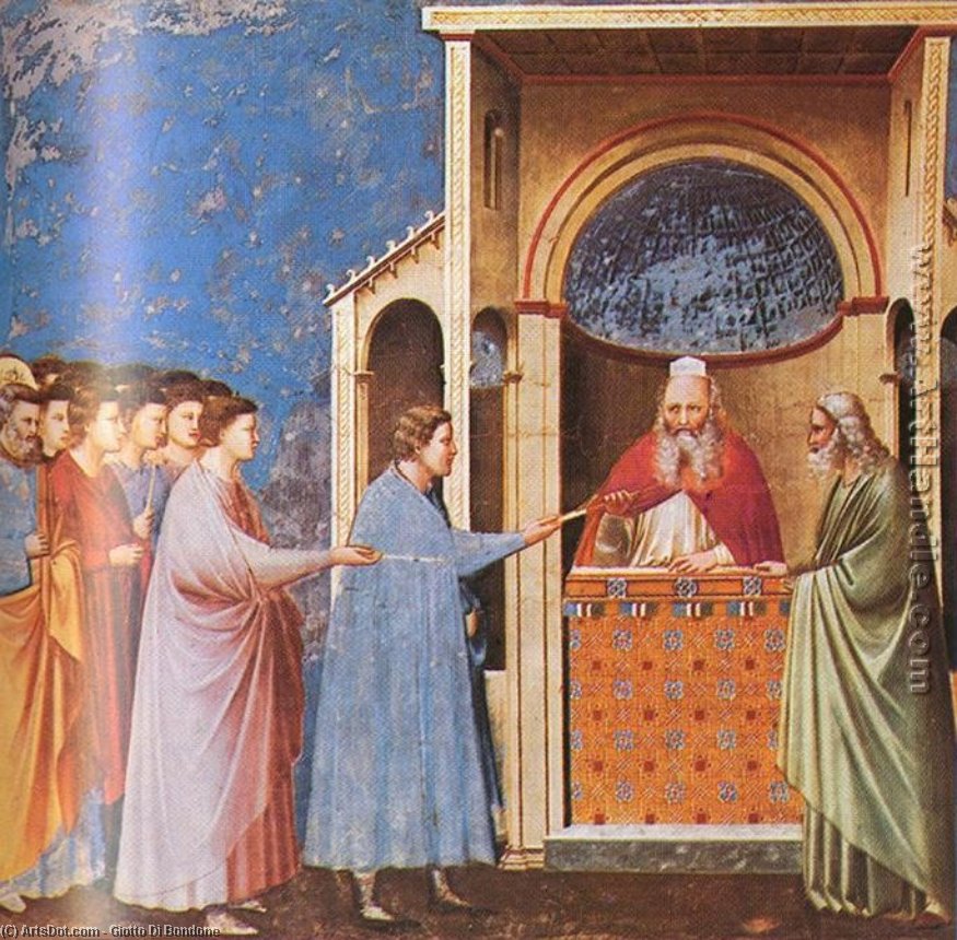Scrovegni - [09] - The Rods Brought To The Temple — Giotto Di Bondone
