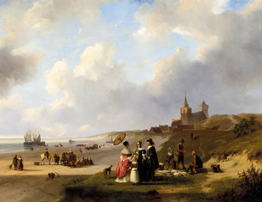 Een Strandgezicht Bij Scheveningen - Elegant Figures On The Beach On A Summer Day — Nicolaas Johannes Roosenboom