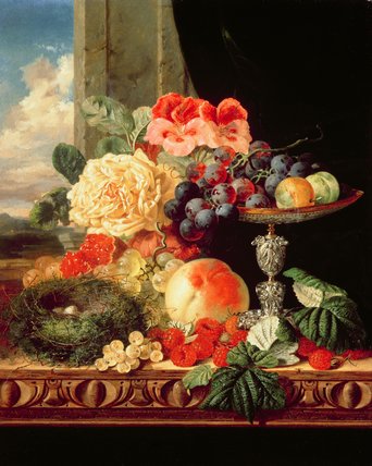 A Still Life Of Fruit And Flowers — Edward Ladell