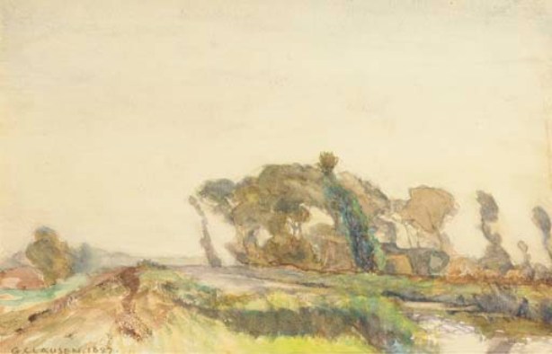 A Copse In An Open Landscape By A River — Sir George Clausen