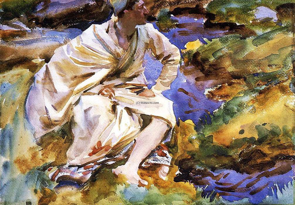 Un Hombre Sentado Junto A Un Arroyo — John Singer Sargent