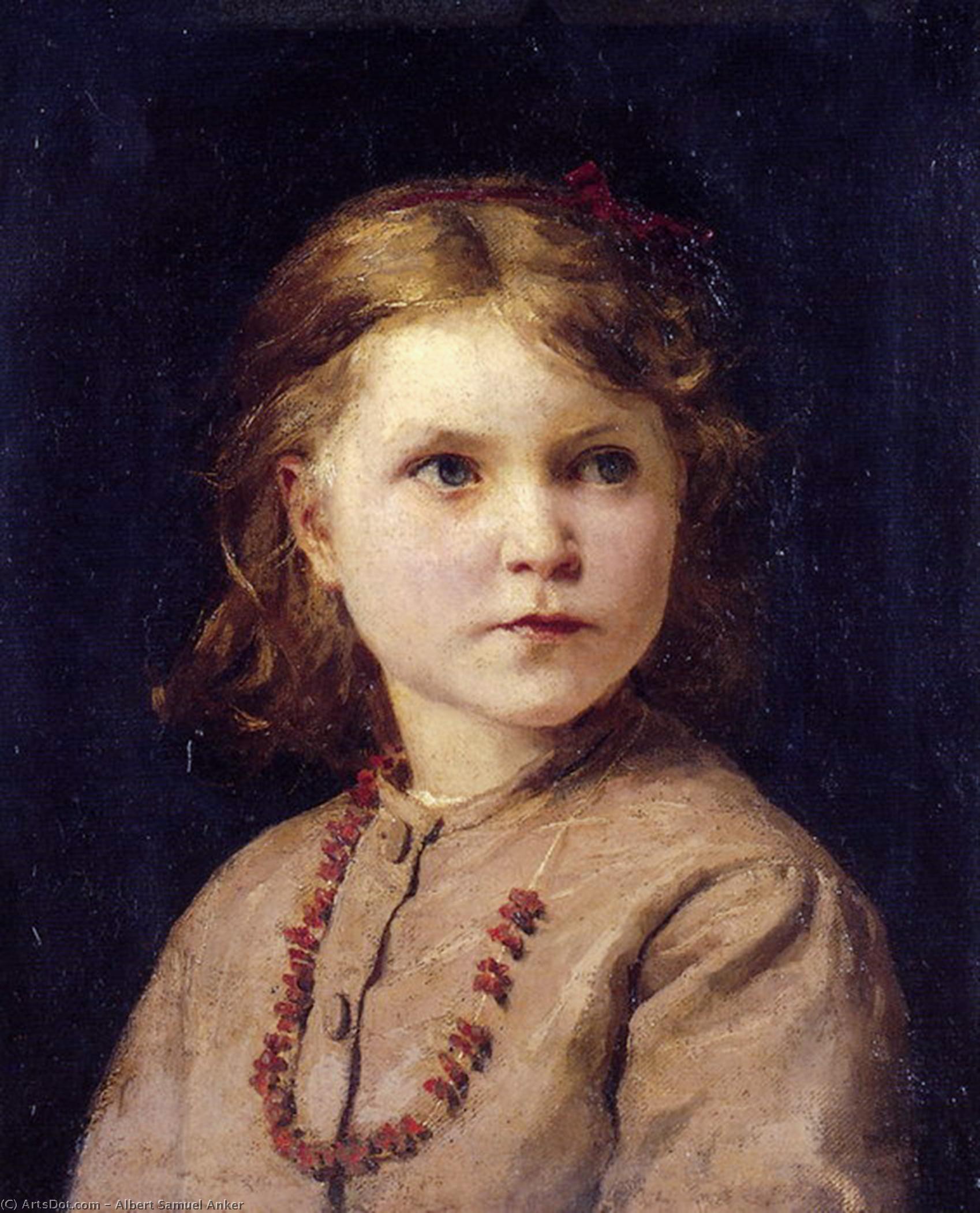 Portrait Of A Girl With Red Necklace — Albert Samuel Anker
