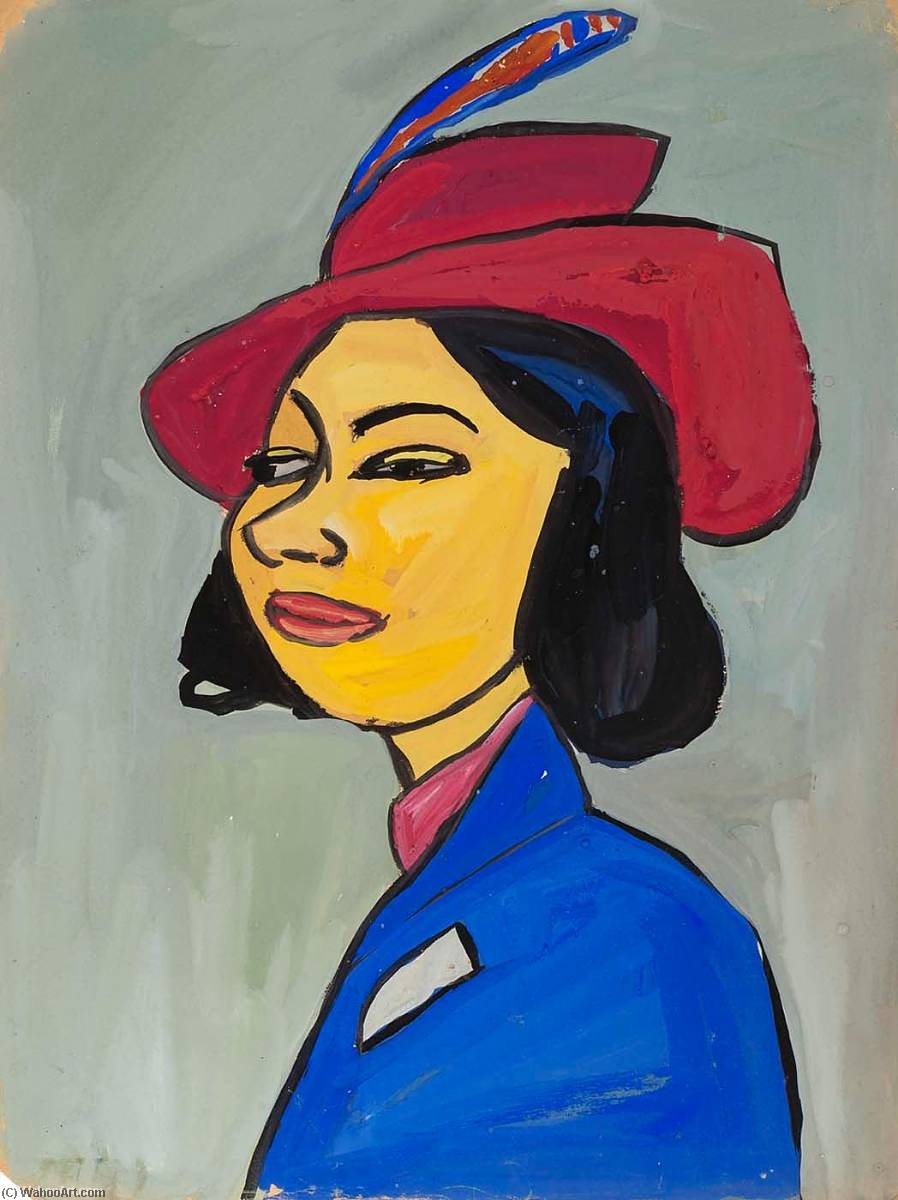 Woman In A Red Hat With Feather — William H. Johnson
