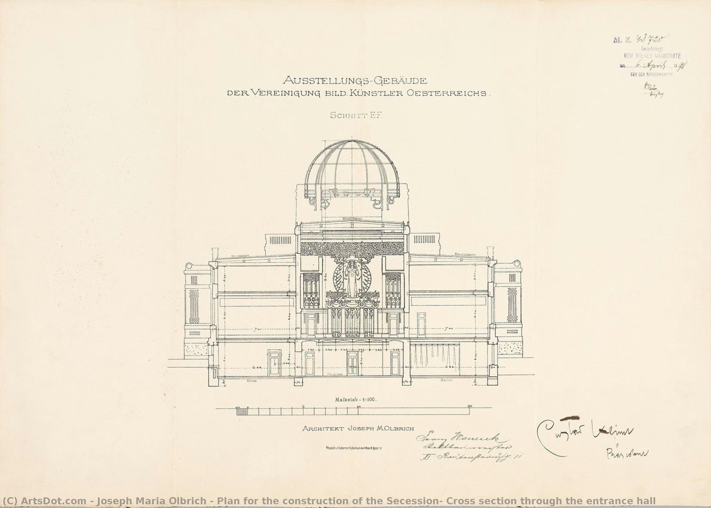 Plan For The Construction Of The Secession, Cross Section Through The Entrance Hall — Josif Marija Olbrih