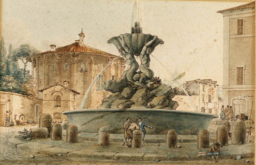 The Fountain Of The Piazza Santa Maria In Cosmedin With The Temple Of Cybele, Saint Peter In The Background, Rome — Victor Jean Nicolle