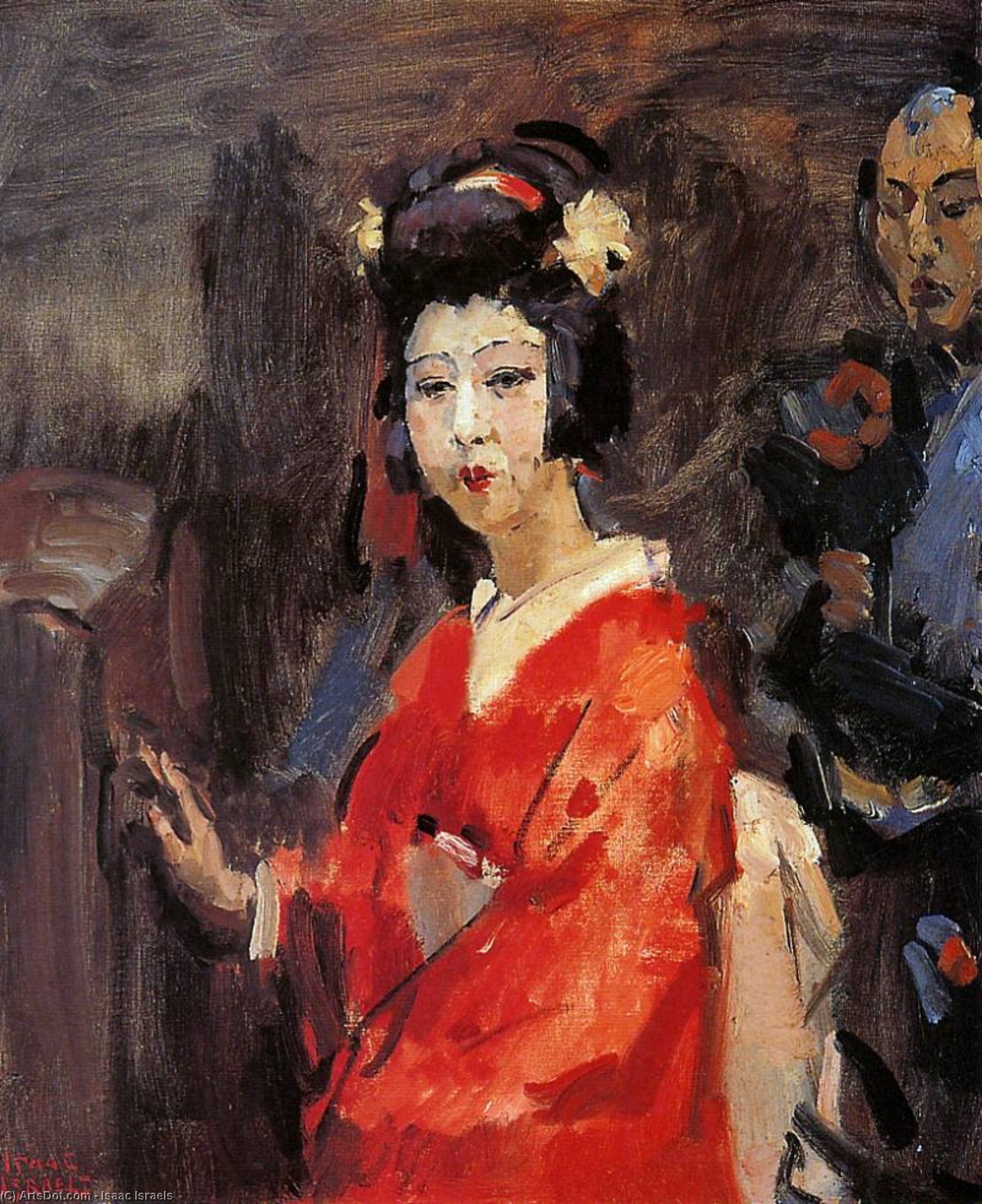 Japanese Woman In Red Kimono Sun — Isaac Lazarus Israëls