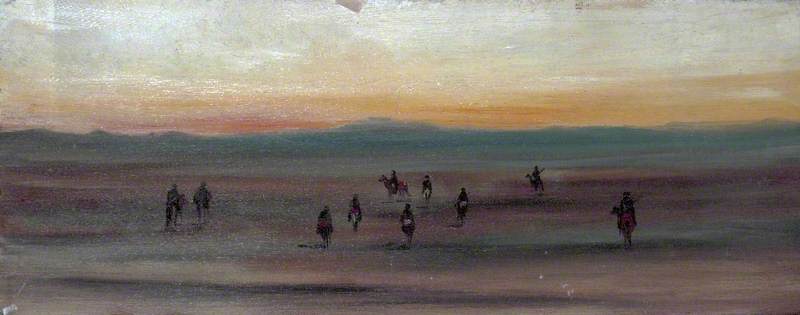 Desert Landscape With Camel Riders At Sunset — Caroline Emily Gray Hill