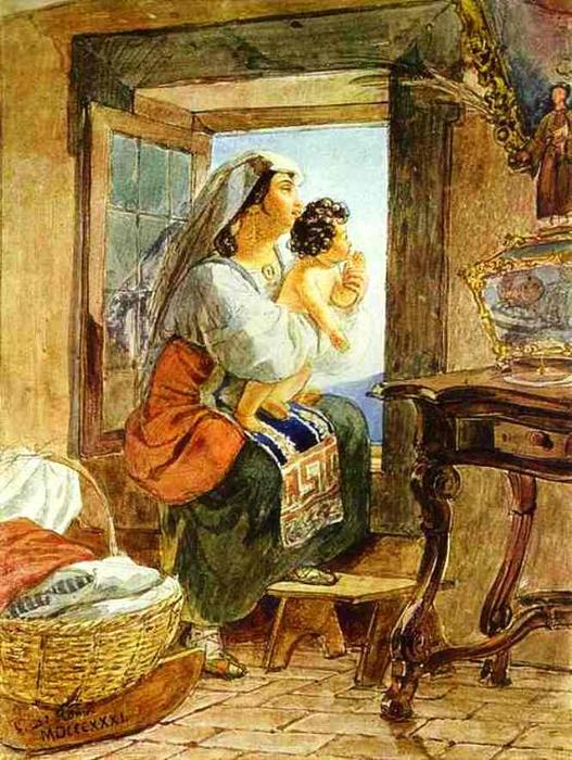 Italian Woman With A Child By A Window — Karl Pavlovich Brulloff