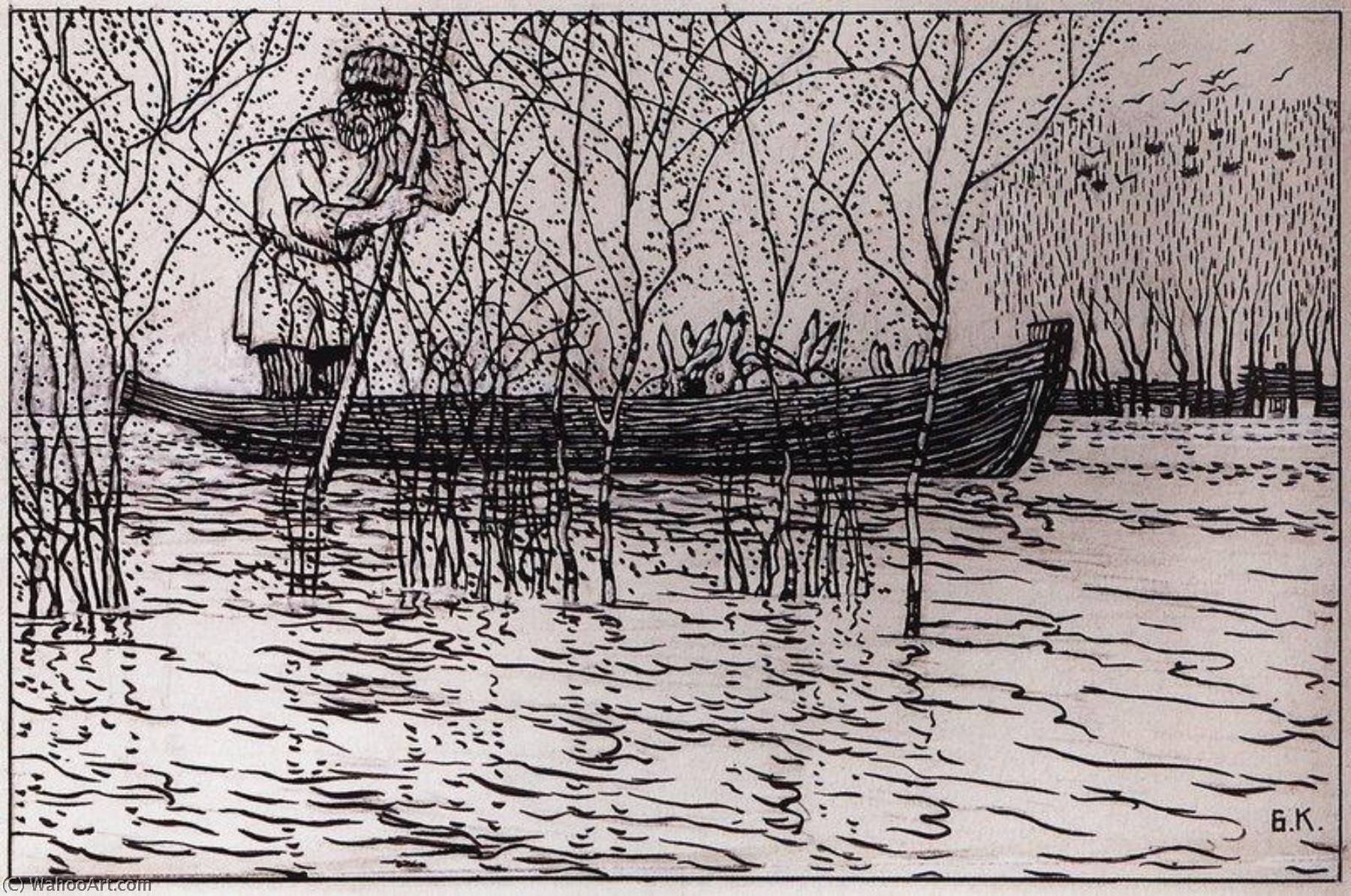 An Illustration For Nikolai Nekrasov's Poem Grandpa Mazai And Hares — Boris Kustodijev