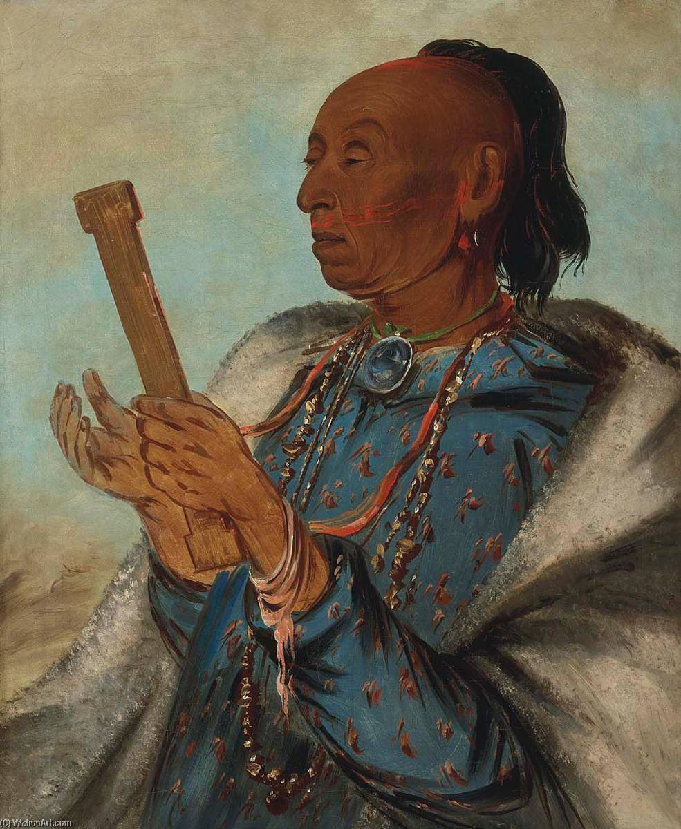 Ah Tón We Tuck, Cock Turkey, Repeating His Prayer — George Catlin