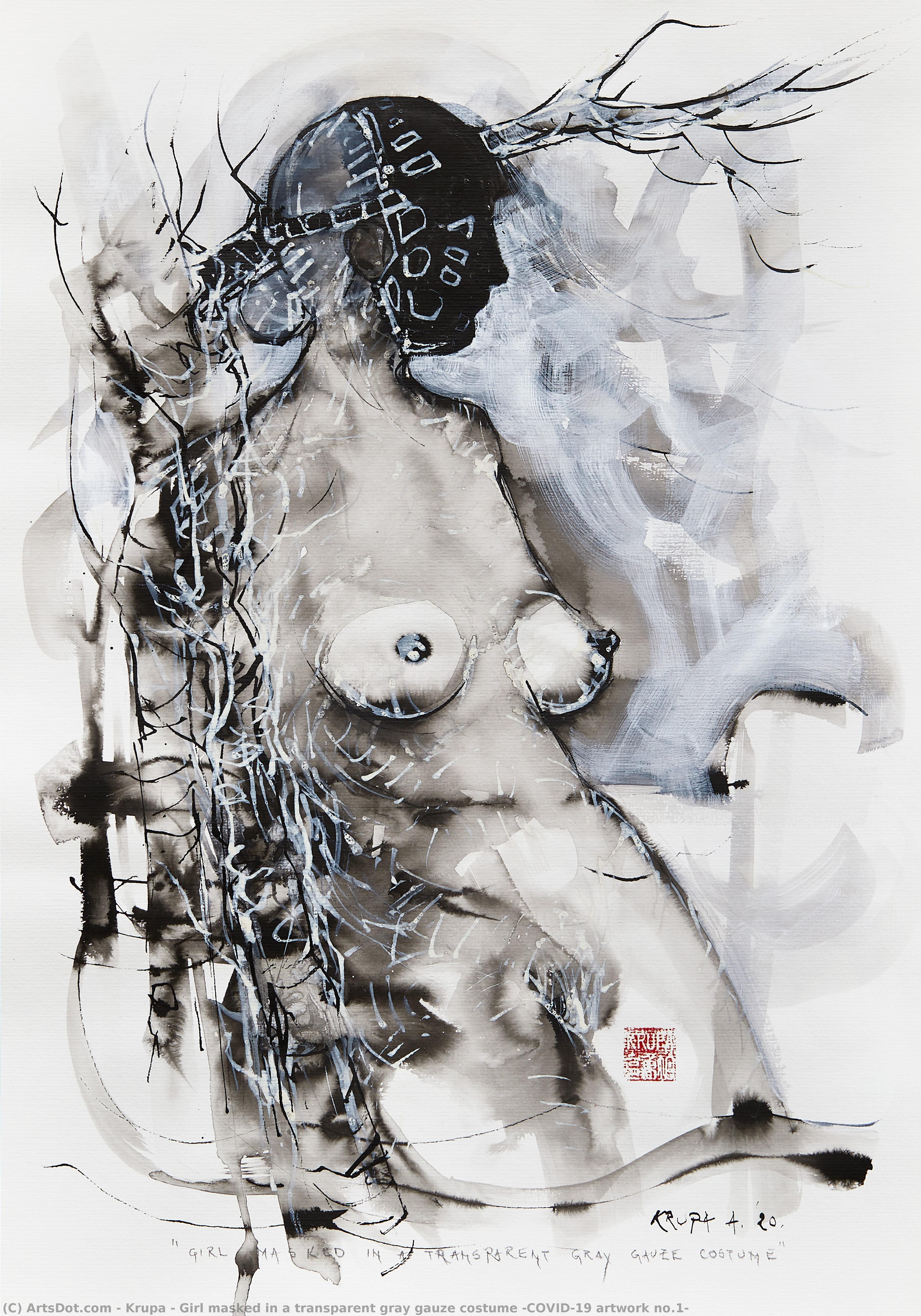 Girl Masked In A Transparent Gray Gauze Costume (covid-19 Artwork No.1) — Alfred Freddy Krupa