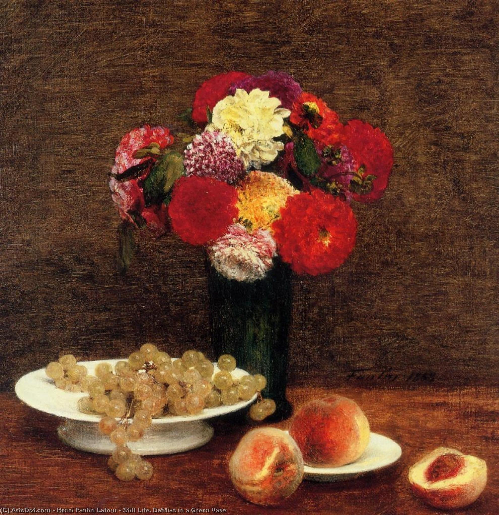 Still Life. Dahlias In A Green Vase — Henri Fantin-latour