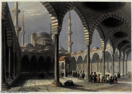 The Court Of The Mosque Of Sultan Achmet — William Henry Bartlett