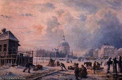 Figures On A Frozen Canal — Hermanus Koekkoek (the Elder)