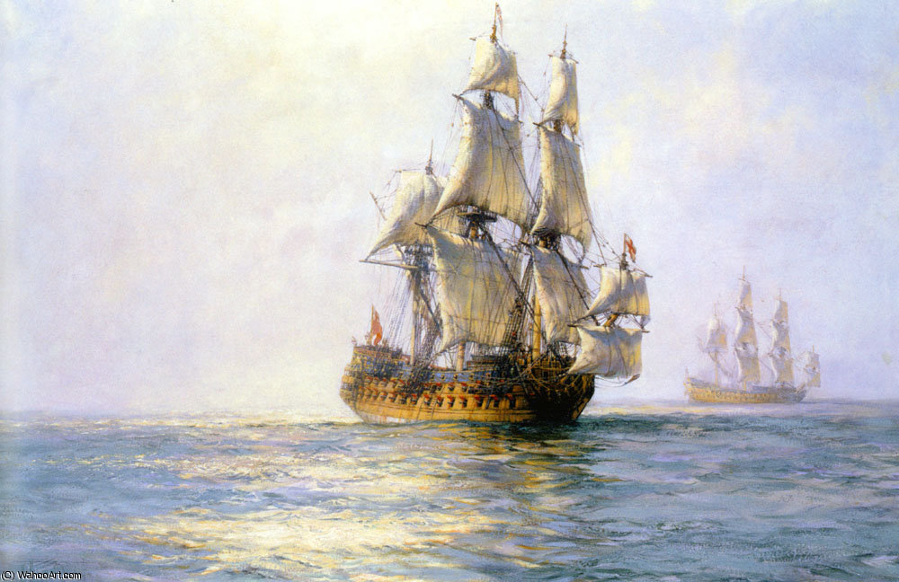 The Royal Charles On Sunlit Waters — Montague Dawson