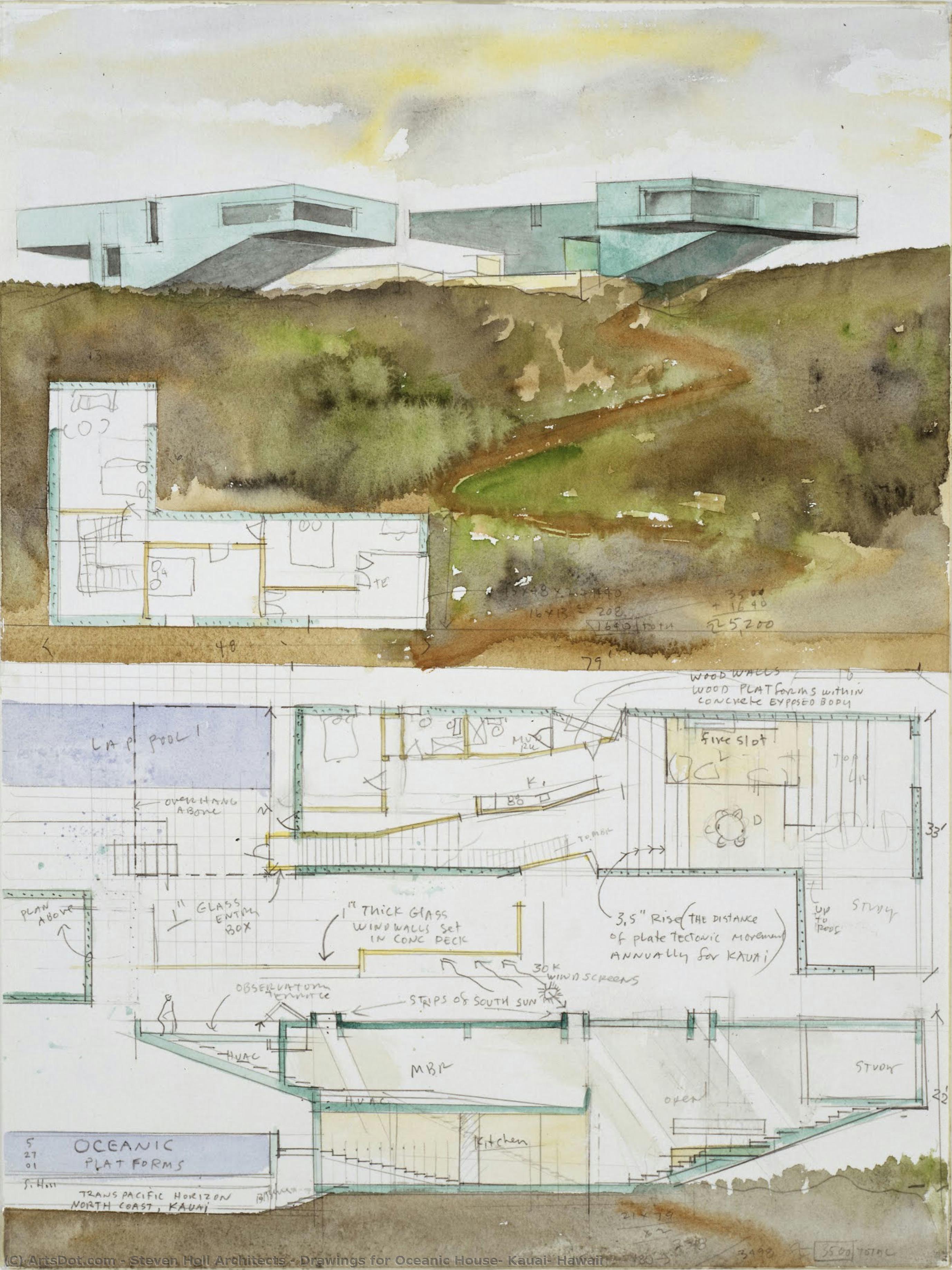 Drawings For Oceanic House, Kauai, Hawaii — Steven Holl Architects