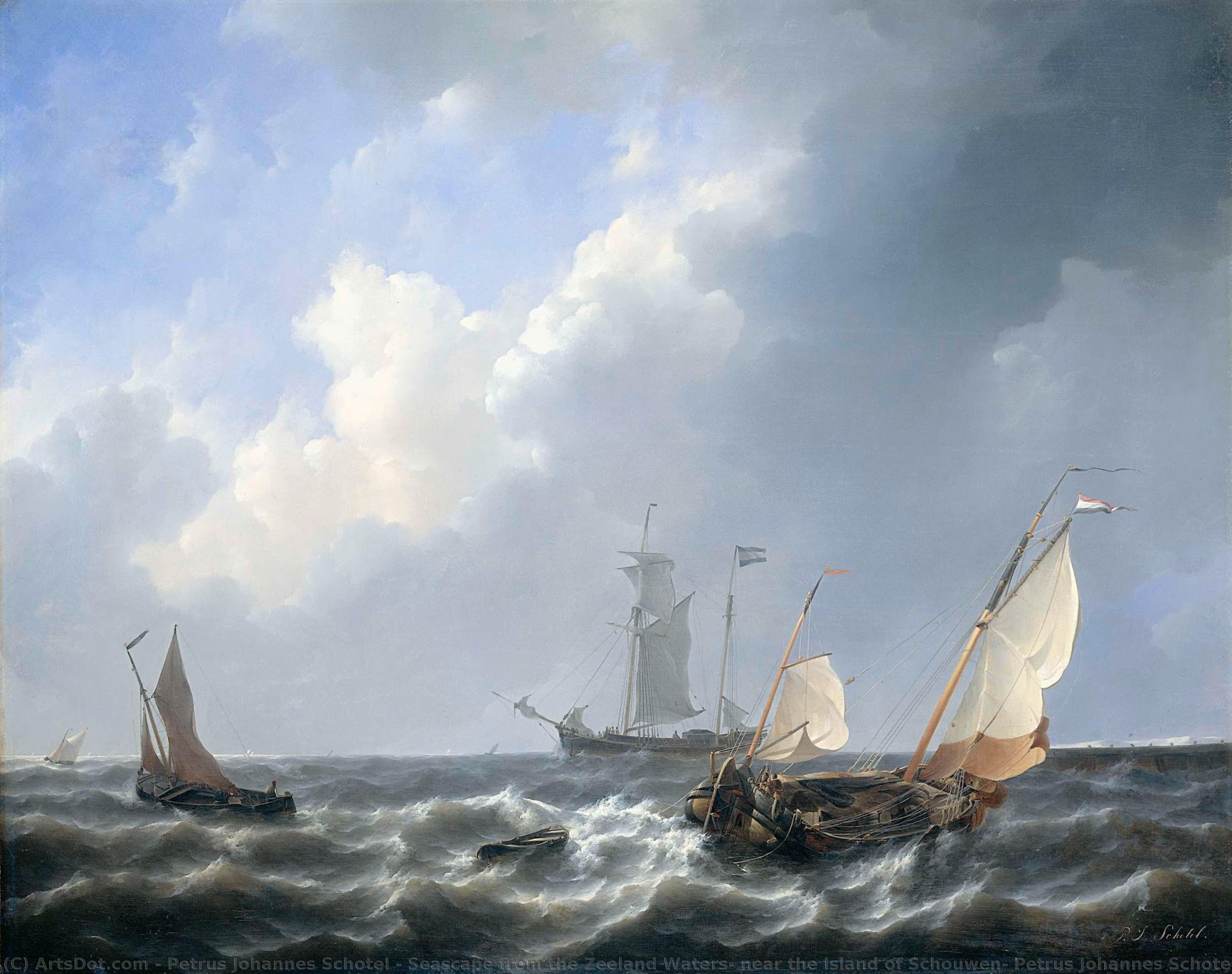 Seascape From The Zeeland Waters, Near The Island Of Schouwen, Petrus Johannes Schotel, 1825 - 1827 — Petrus Johannes Schotel