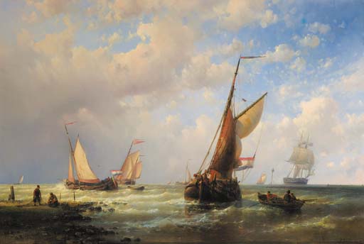 Dutch Fishingboats Setting Out To Sea With Fishermen On The Shore — Abraham Hulk Senior