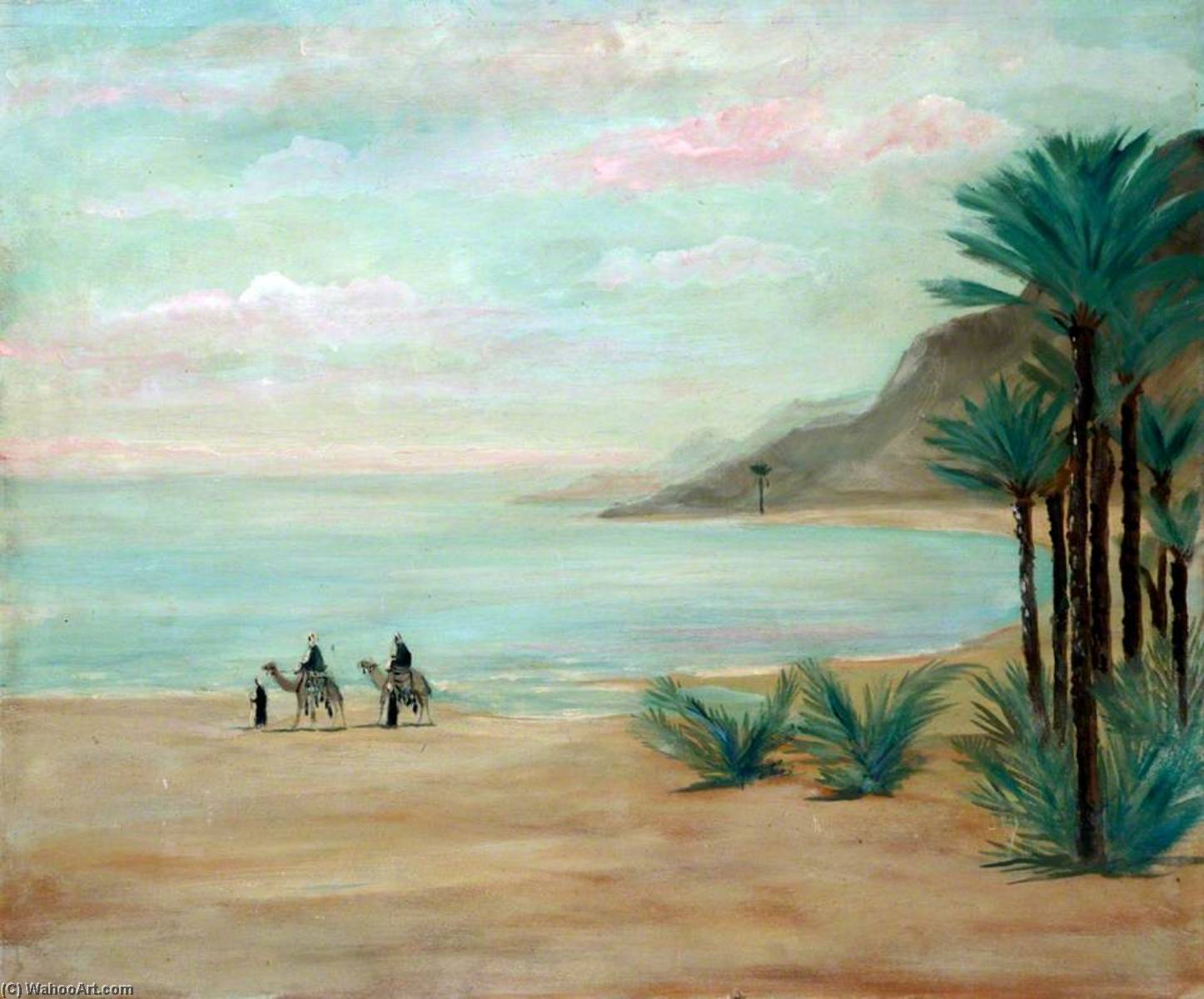 Landscape With Mountains And Camel Riders On A Shore — Caroline Emily Gray Hill