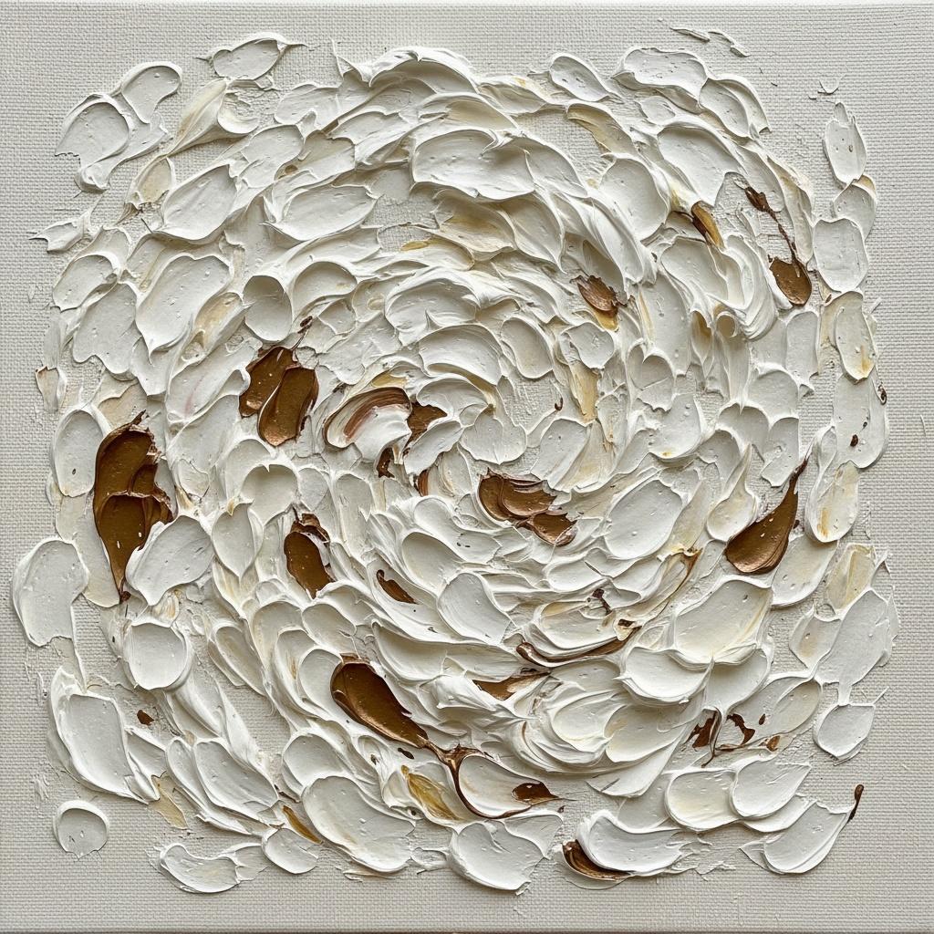 Ethereal Spiral Of Sculptural White And Ochre In Rhythmic Impasto Motion — David Moreau
