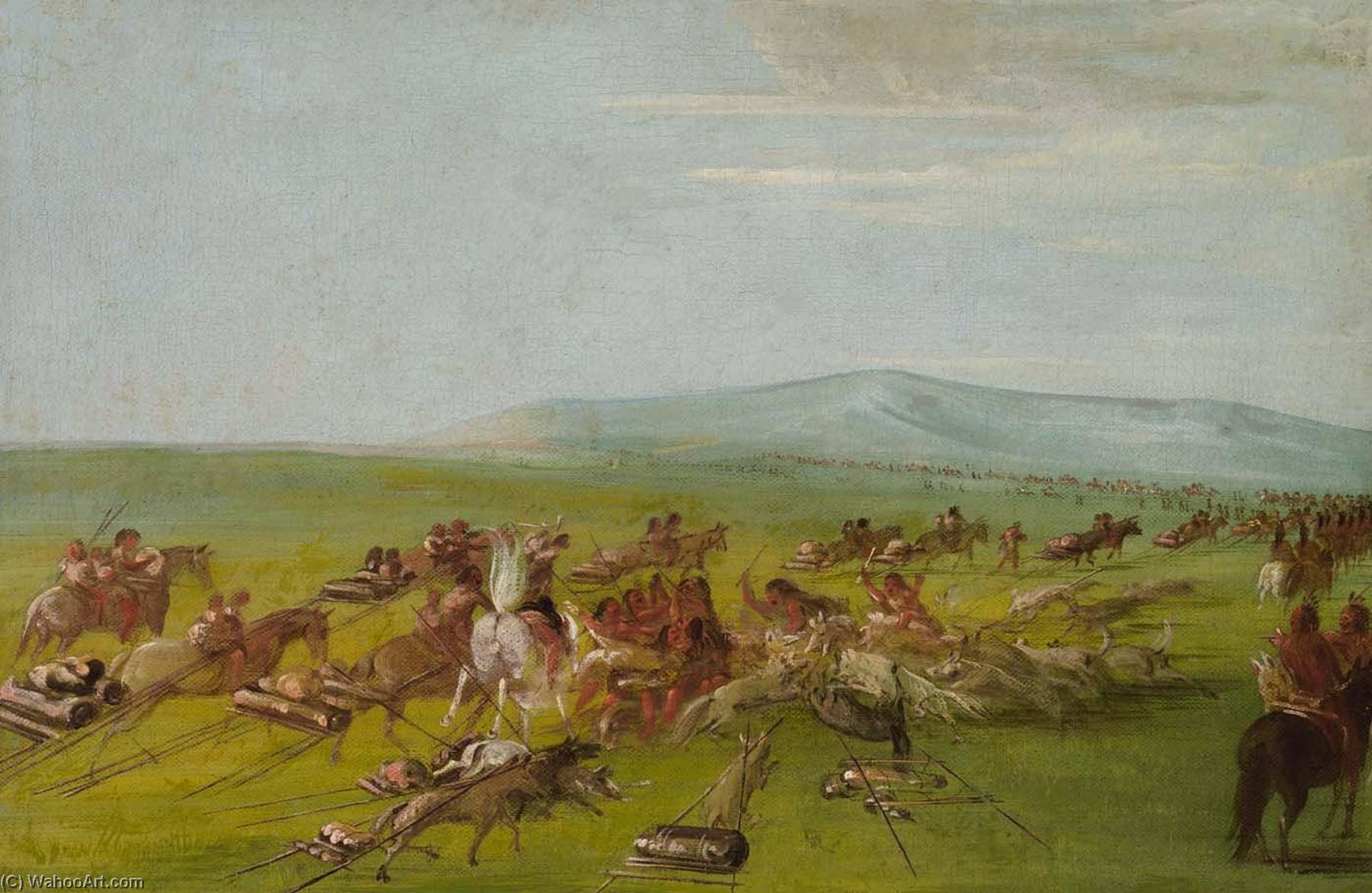 Comanche Moving Camp, Dog Fight Enroute — George Catlin