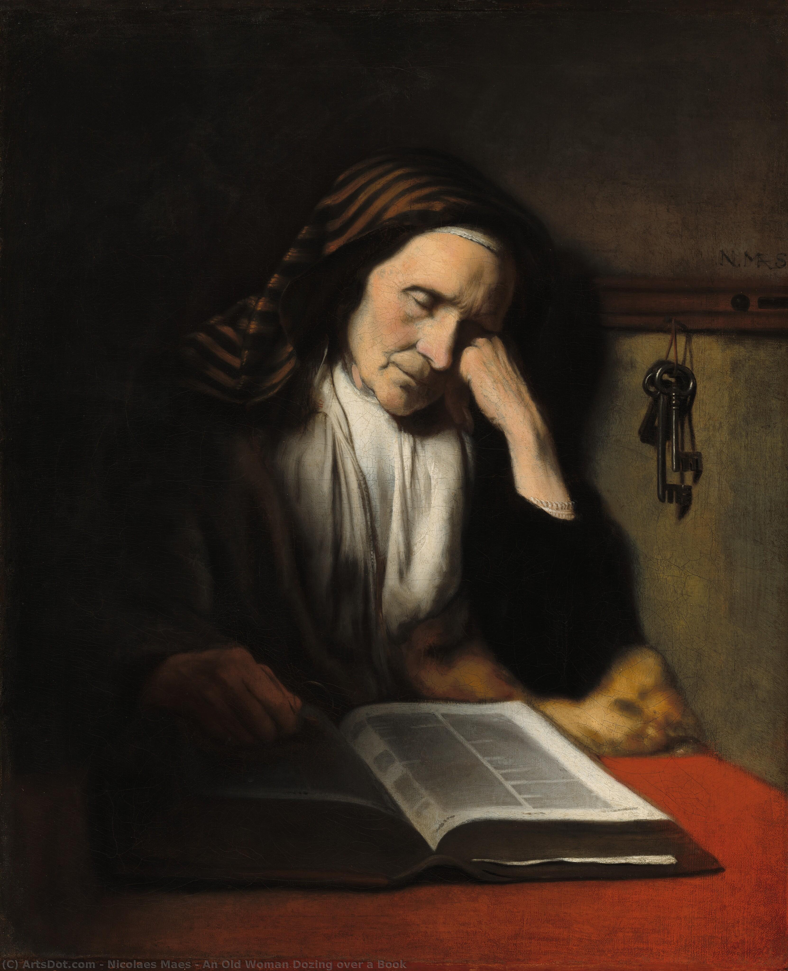 An Old Woman Dozing Over A Book — Nicolaes Maes